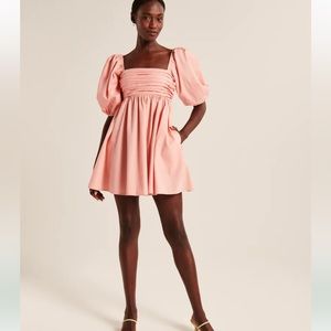 Ruched Bodice Puff Sleeve Mini Dress